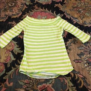 American Eagle Neon Green Striped Off The Shoulder Top